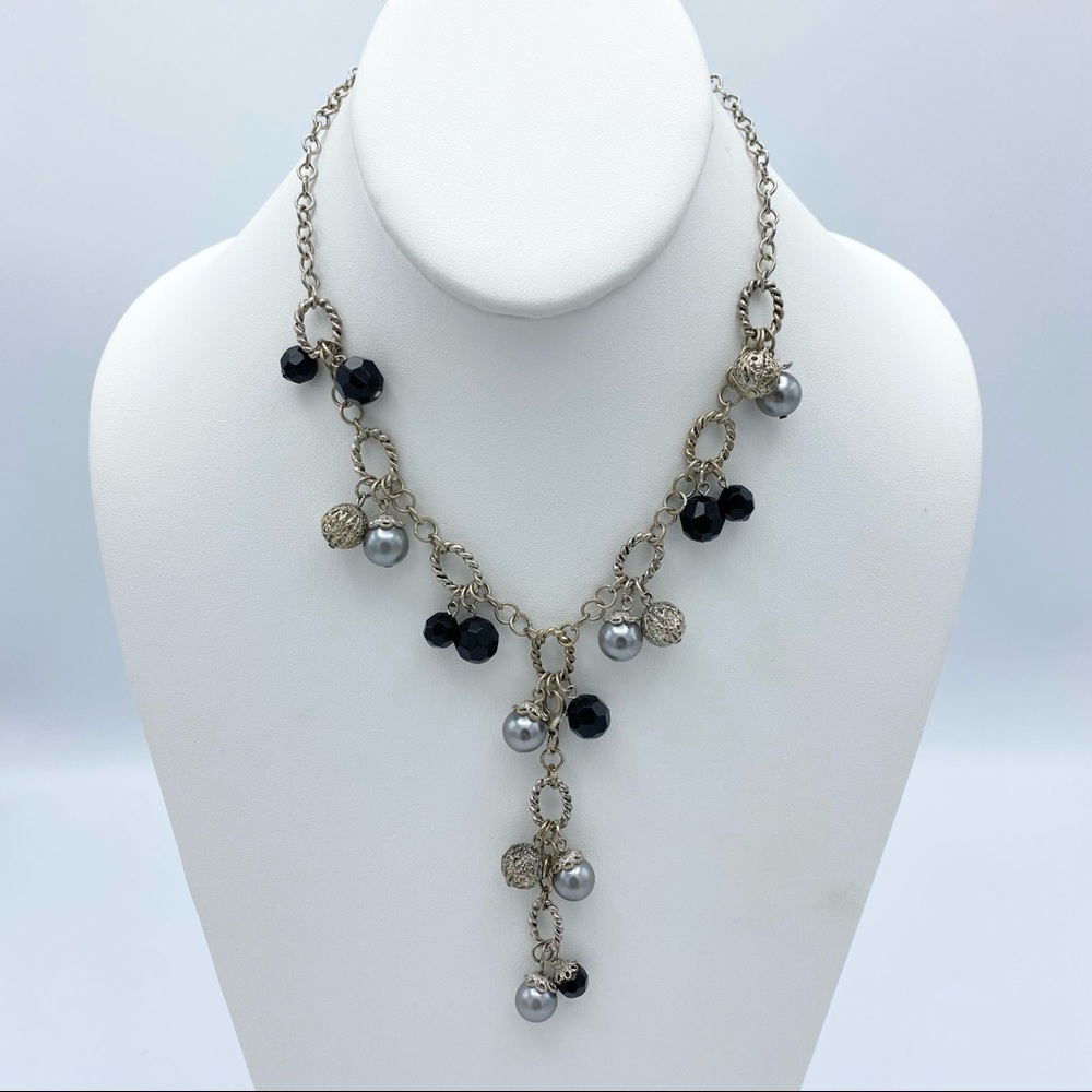 NEW Premier Designs Arabella Silver Plated Beaded Lariat Looking Ornate Necklace
